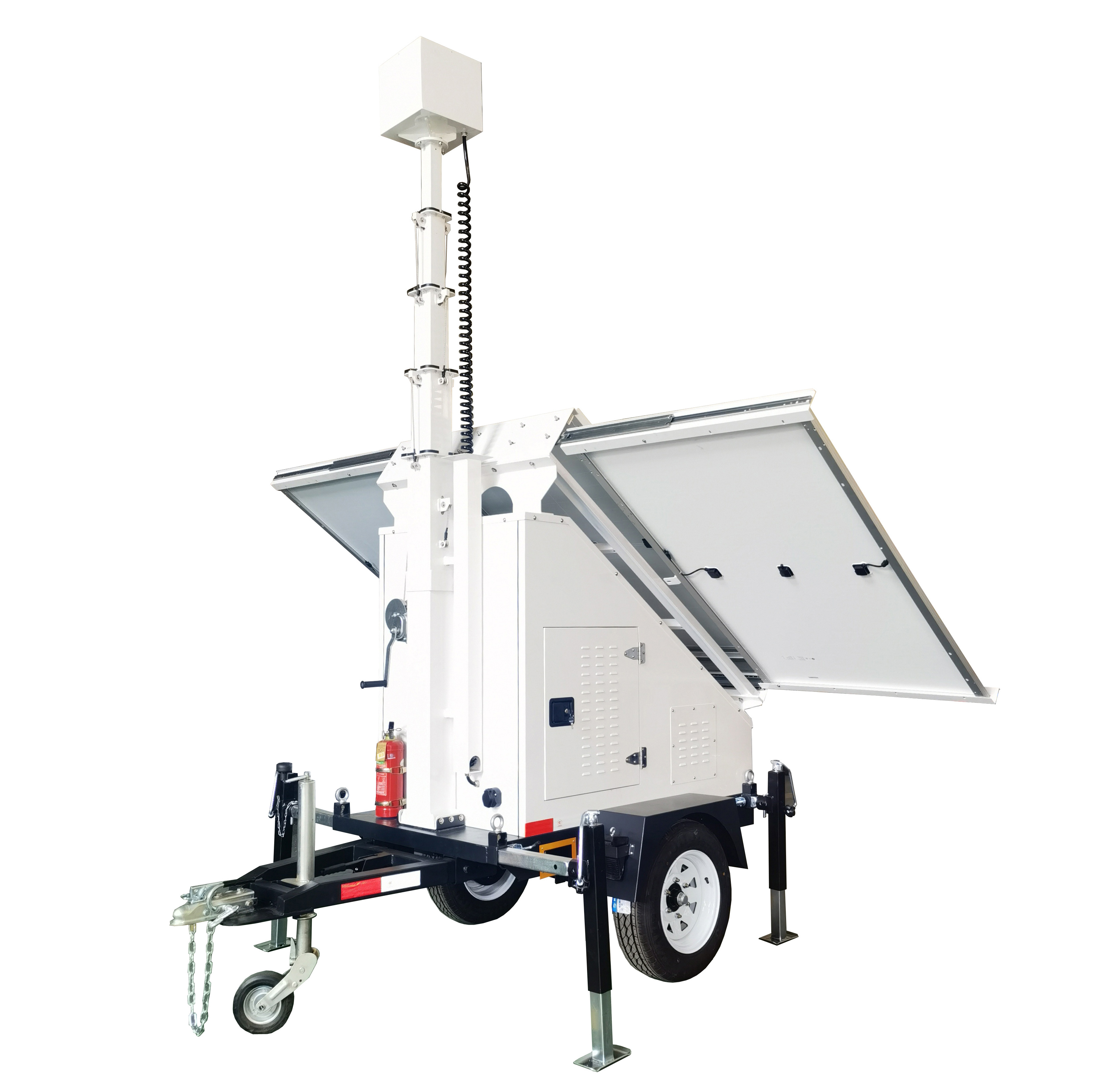 Mobile solar CCTV surveillance trailer