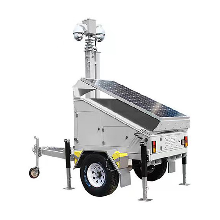 Mobile solar CCTV surveillance trailer