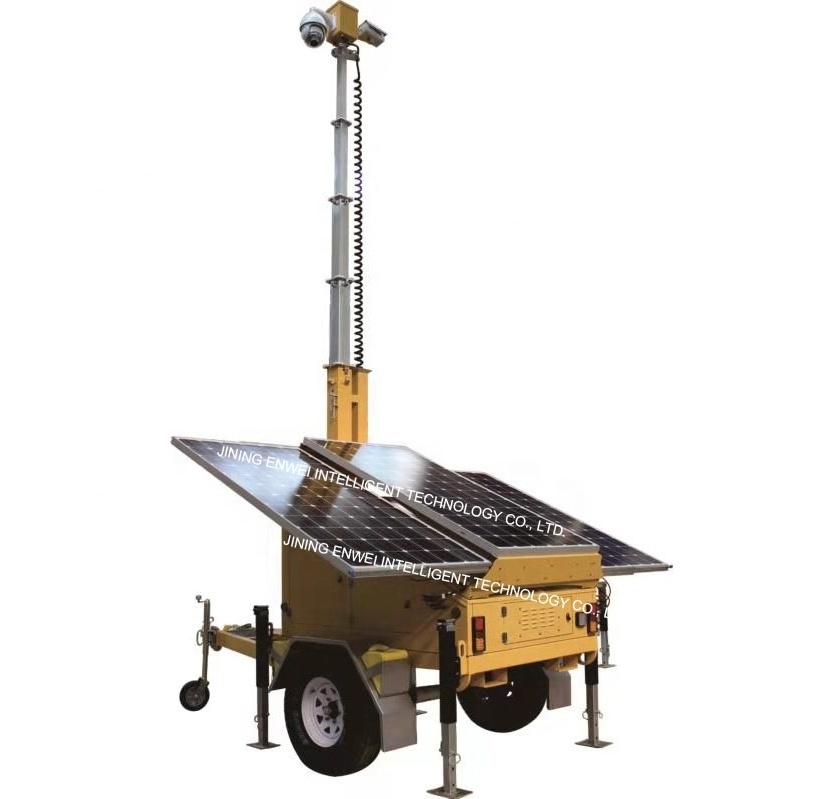 Solar panel mobile surveillance system trailer