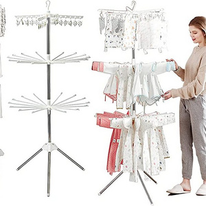 2023 New Design Stainless Steel Multi Layer Standing Hanging Rotating Metal Clothes Hanger Clothing Rack