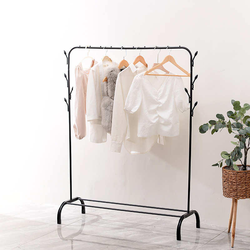 Home Simple Metal Wire Sturdy Durable Clothes Hanger Iron Hanging Rack With Shelf Floor Garment Storage Racks