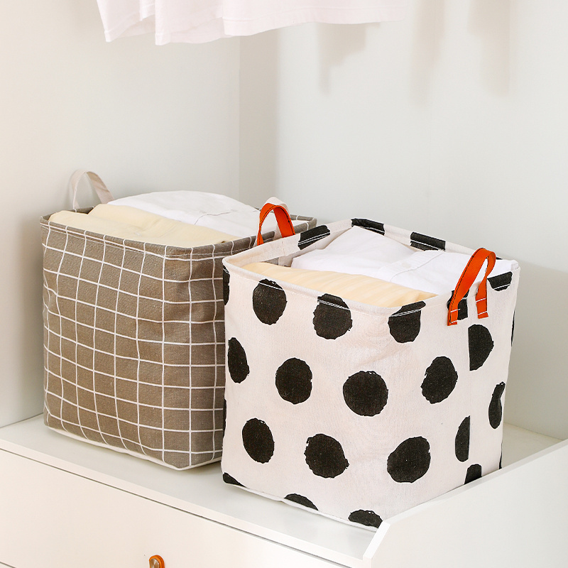 Wholesale Household Small Folding Organizers Shelves Fabric Cotton Linen Storage Basket For Baby Toys Closet