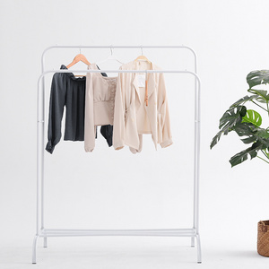 Home Simple Metal Wire Sturdy Durable Clothes Hanger Iron Hanging Rack With Shelf Floor Garment Storage Racks