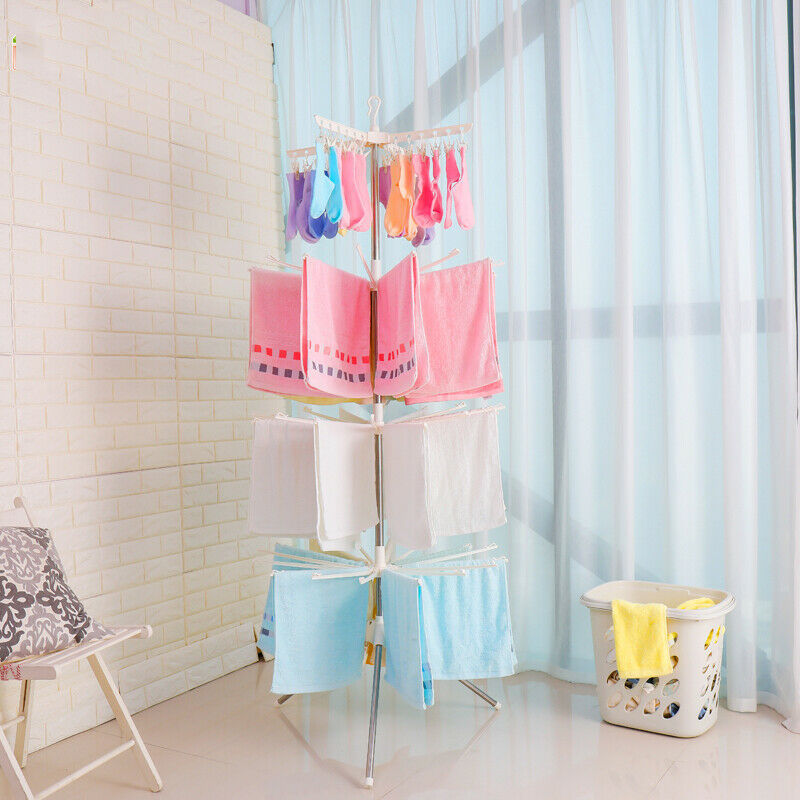 3 Tiers Foldable Standing Baby Clothes Drying Rack Underwear Socks Laundry Hanger with Clips Towel Bars for Balcony