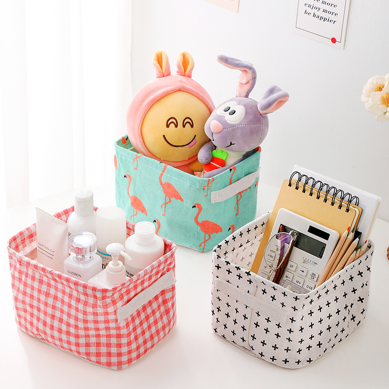 Wholesale Household Small Folding Organizers Shelves Fabric Cotton Linen Storage Basket For Baby Toys Closet