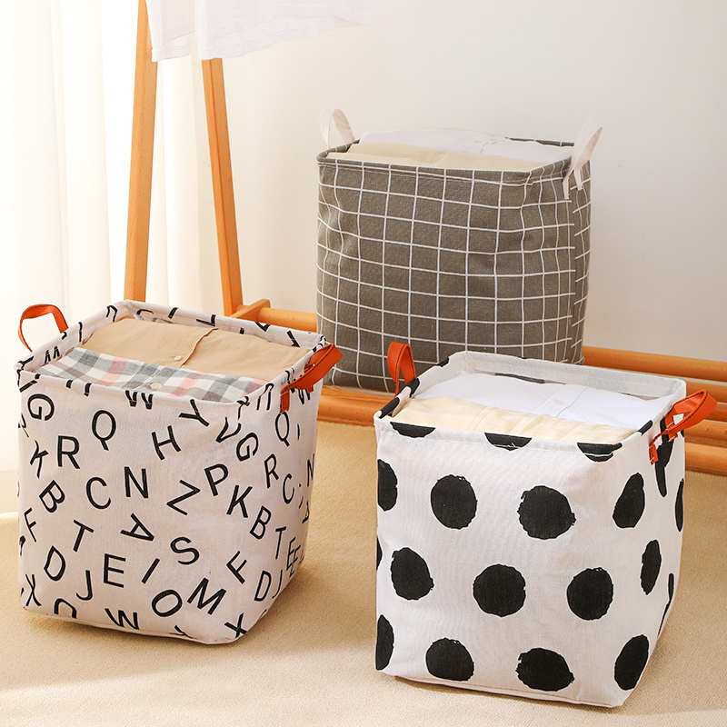 Wholesale Household Small Folding Organizers Shelves Fabric Cotton Linen Storage Basket For Baby Toys Closet