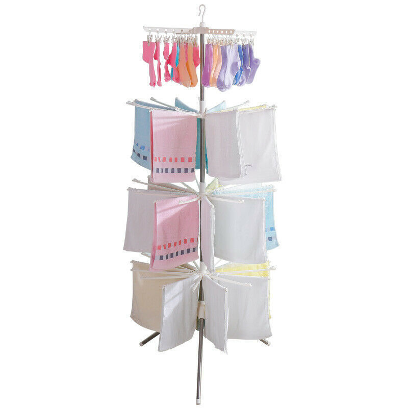 3 Tiers Foldable Standing Baby Clothes Drying Rack Underwear Socks Laundry Hanger with Clips Towel Bars for Balcony