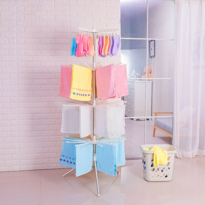 3 Tiers Foldable Standing Baby Clothes Drying Rack Underwear Socks Laundry Hanger with Clips Towel Bars for Balcony