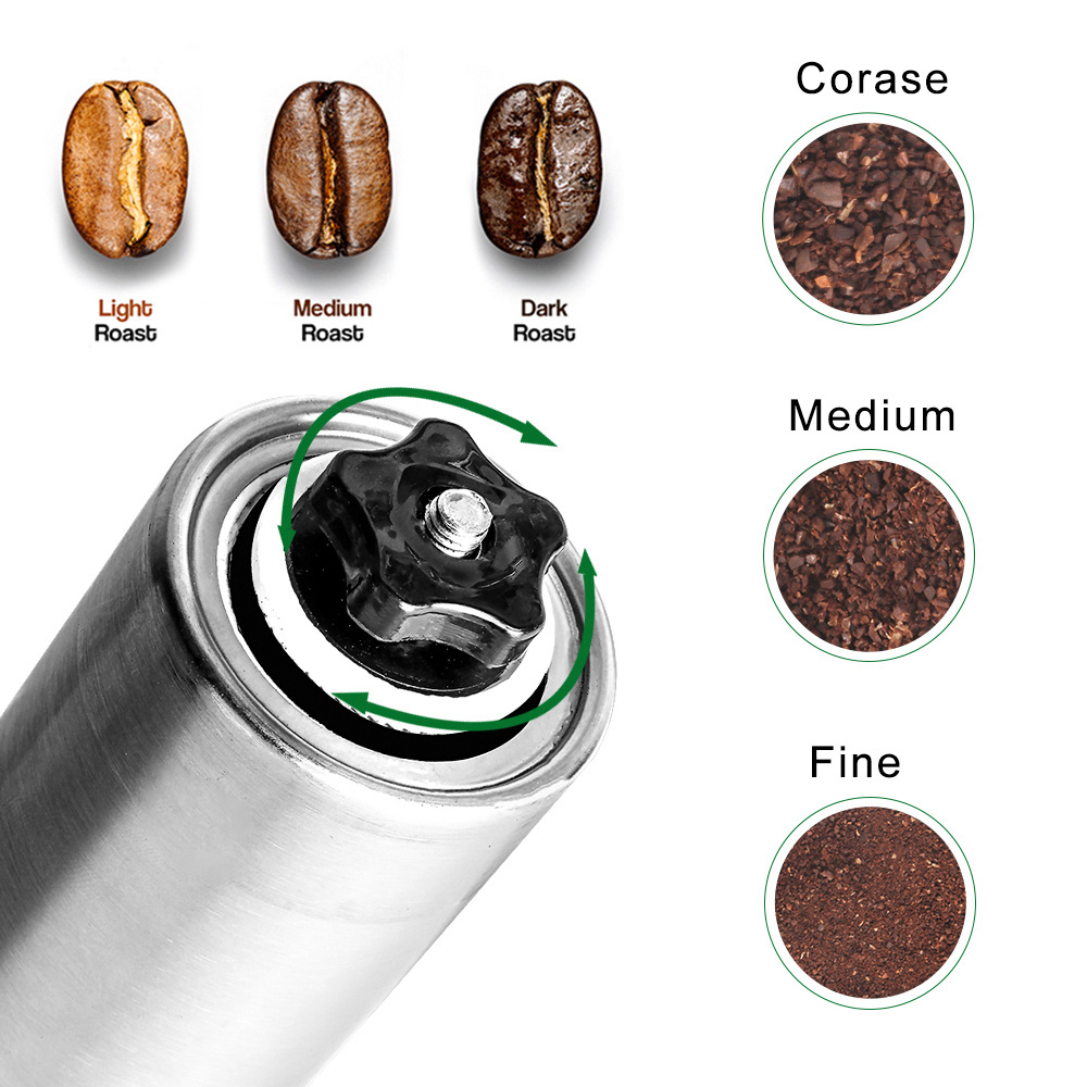 Manual Coffee Grinder For French Embossing Machine Hand-held Mini K Cup Brushed Stainless Steel Portable Conical Grinder