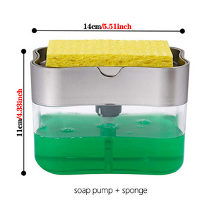 Epsilon soap pump dispenser and sponge holder for kitchen sink dish washing soap dispenser 13 ounces