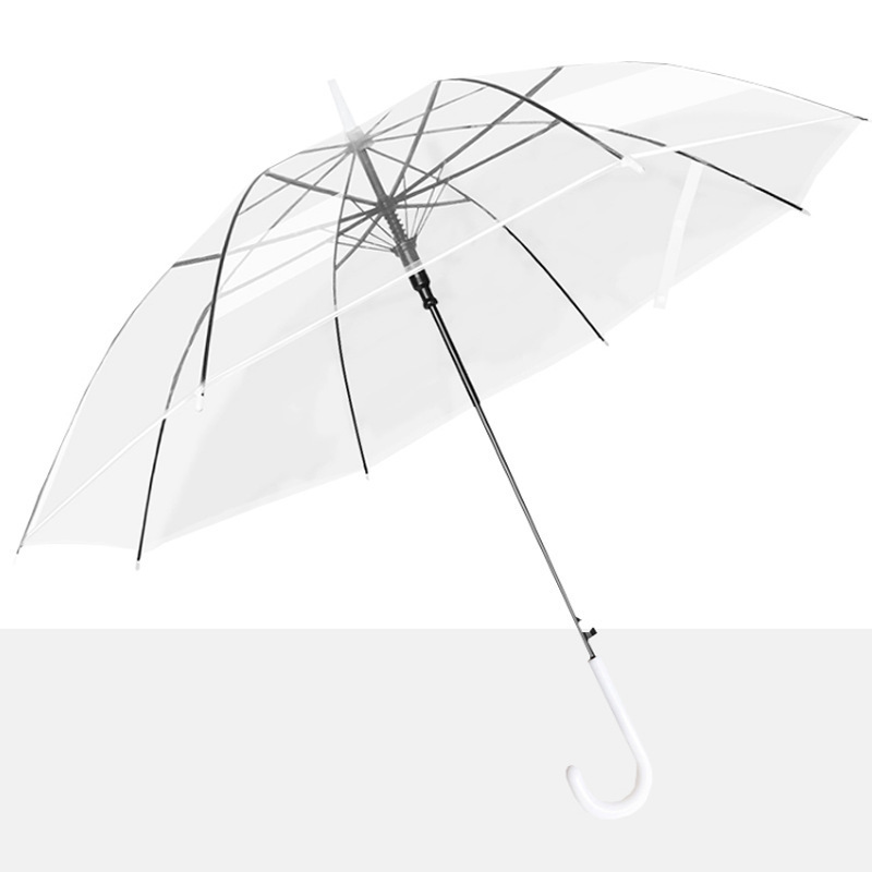 Epsilon Wholesale Portable Colorful Transparent Umbrella Custom Auto Straight J Handle Parasol Clear Umbrella With Logo