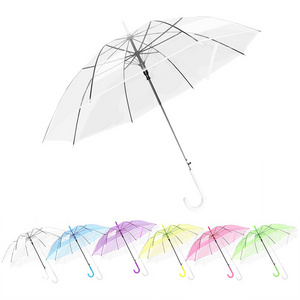 Epsilon Wholesale Portable Colorful Transparent Umbrella Custom Auto Straight J Handle Parasol Clear Umbrella With Logo