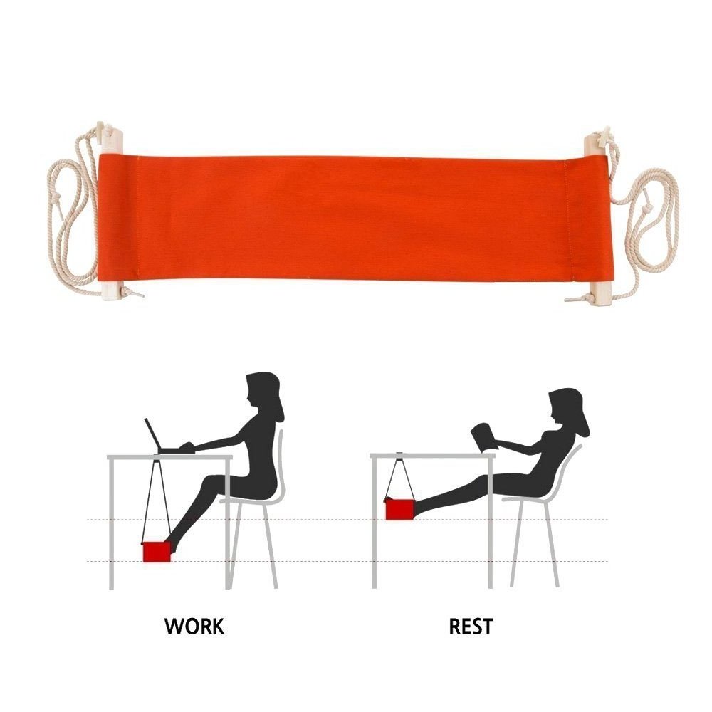 Epsilon Portable orange color mini office home folding adjustable foot rest stand desk feet hammock