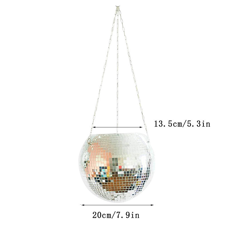 Epsilon Disco Mirror Ball Planter Pot Ball Shape Silver Hanging Pots Basket Planters Pretty Ball Flower Pot Metal Macrame Rope Hanging