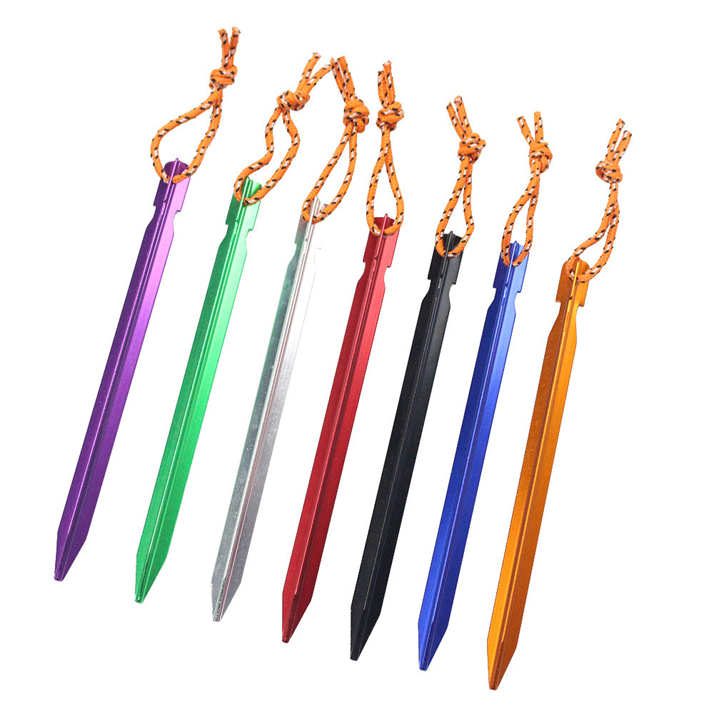 18cm Aluminum Canopy Tri-beam Tent Pegs Garden Stakes Ground Nail Heavy Duty With Cord Hammock Camping