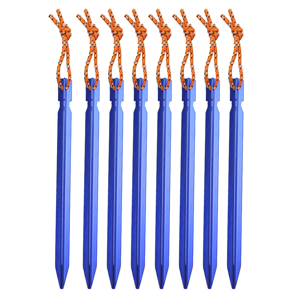 18cm Aluminum Canopy Tri-beam Tent Pegs Garden Stakes Ground Nail Heavy Duty With Cord Hammock Camping