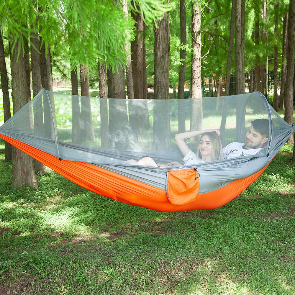 1-2 Person Portable Outdoor Camping Hammock With Mosquito Net High Strength Parachute - Fabric Hanging Bed Sleeping Swing