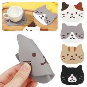 Cartoon Cat Shaped Silicone Dining Table Placemat Coaster Kitchen Accessories Mat Cup Mug Heat-resistant Animal Coffee Drink Pad