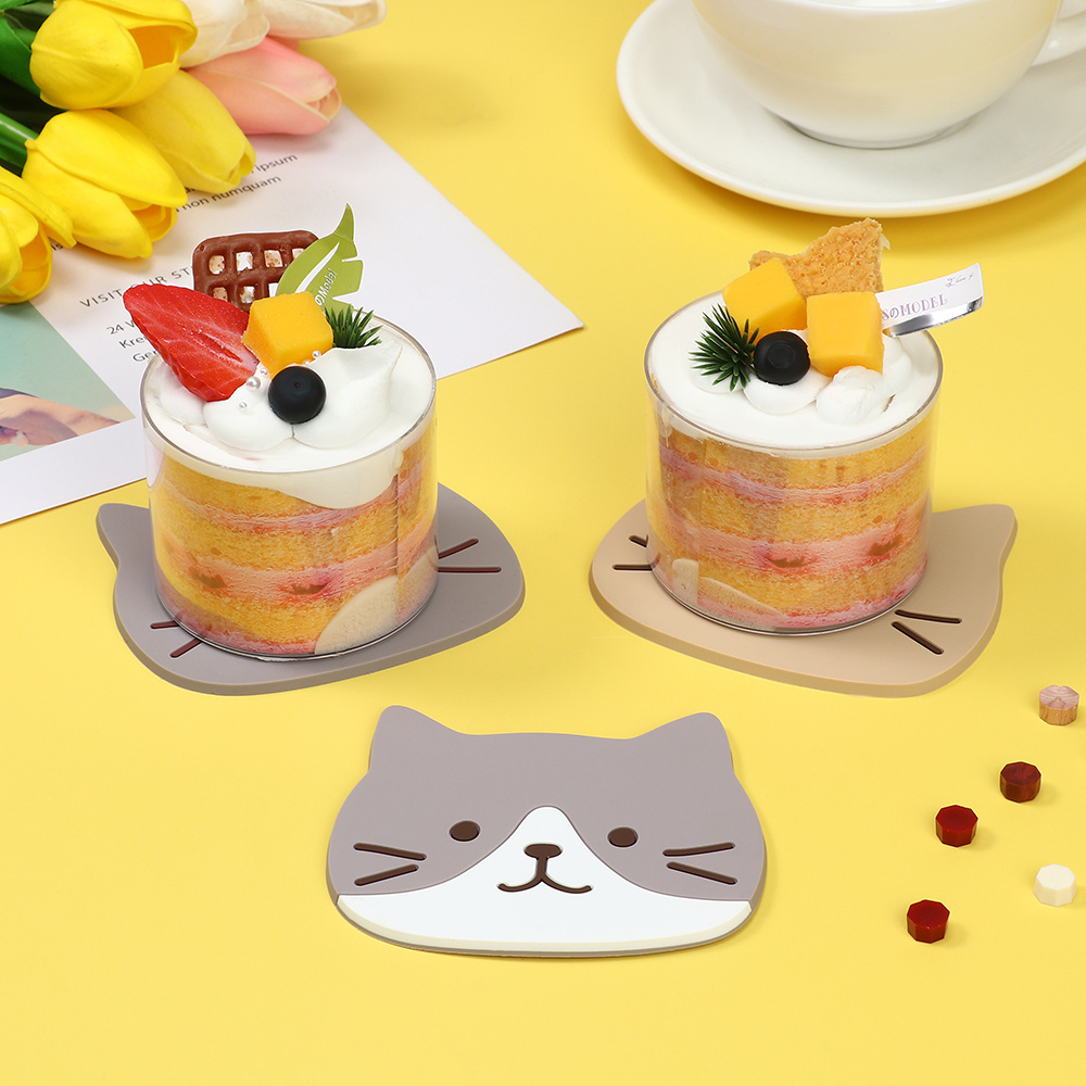 Cartoon Cat Shaped Silicone Dining Table Placemat Coaster Kitchen Accessories Mat Cup Mug Heat-resistant Animal Coffee Drink Pad