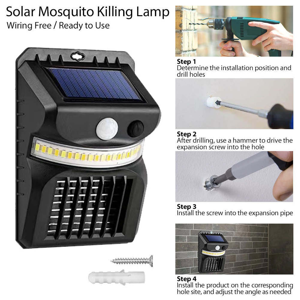 2-in-1 Solar Bug Zapper Uv Mosquito Killer And Motion Sensor Led Light Outdoor Induction Wall Lamp Electric Insect Fly Zapper