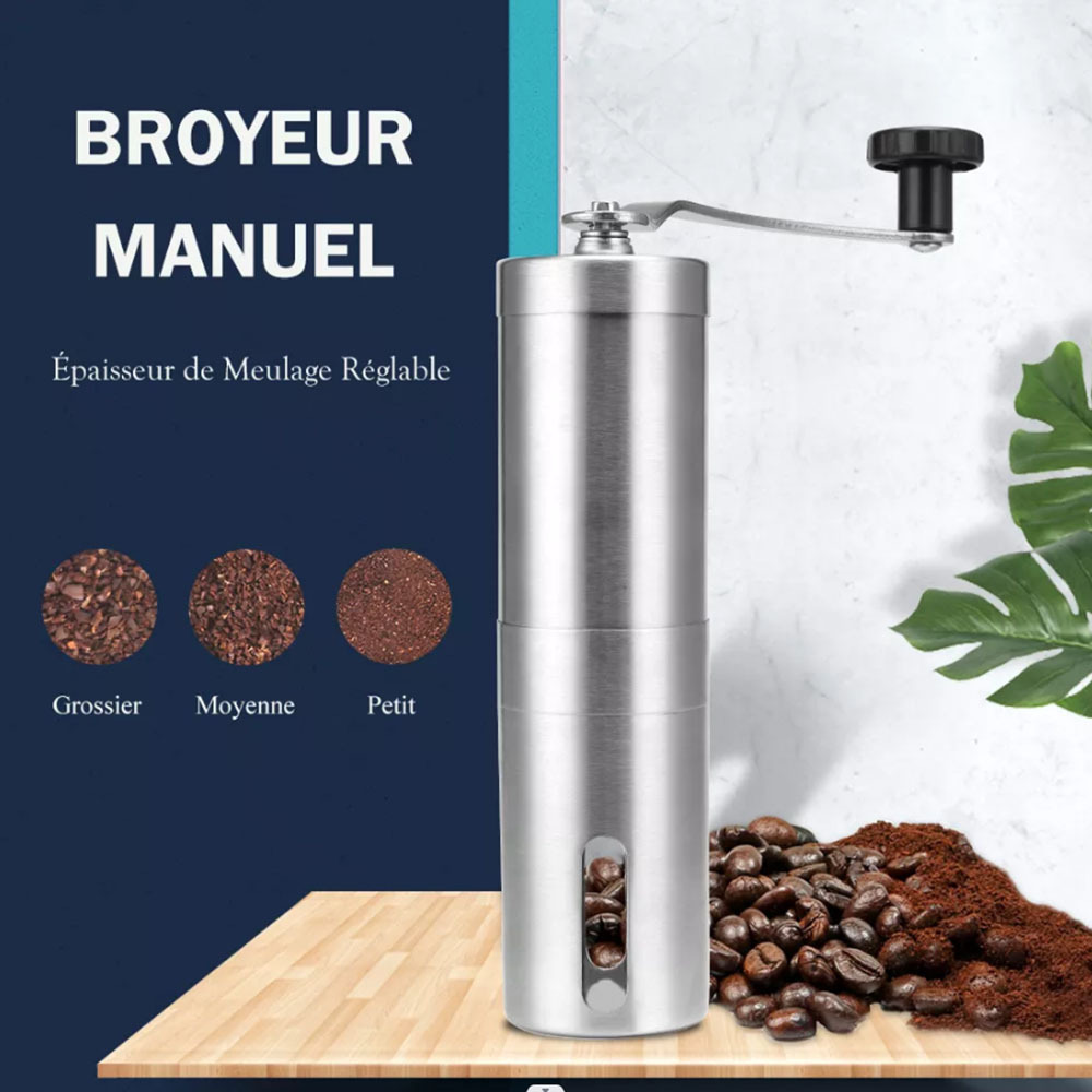 Manual Coffee Grinder For French Embossing Machine Hand-held Mini K Cup Brushed Stainless Steel Portable Conical Grinder