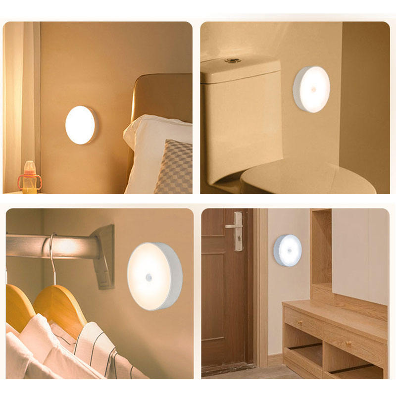 Best Sellers Usb Rechargeable 8 Led Round Motion Sensor Night Lights Under Cabinet Light Closet Lamp Kitchen Bedroom Decoration