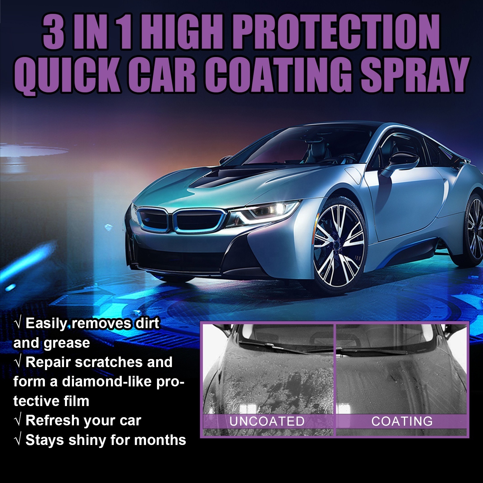 3 In 1 High Protection Quick ceramic Car Coating Wash Spray Sponge Towel Set Car Cleaner Polishing Repairing Spray Kit