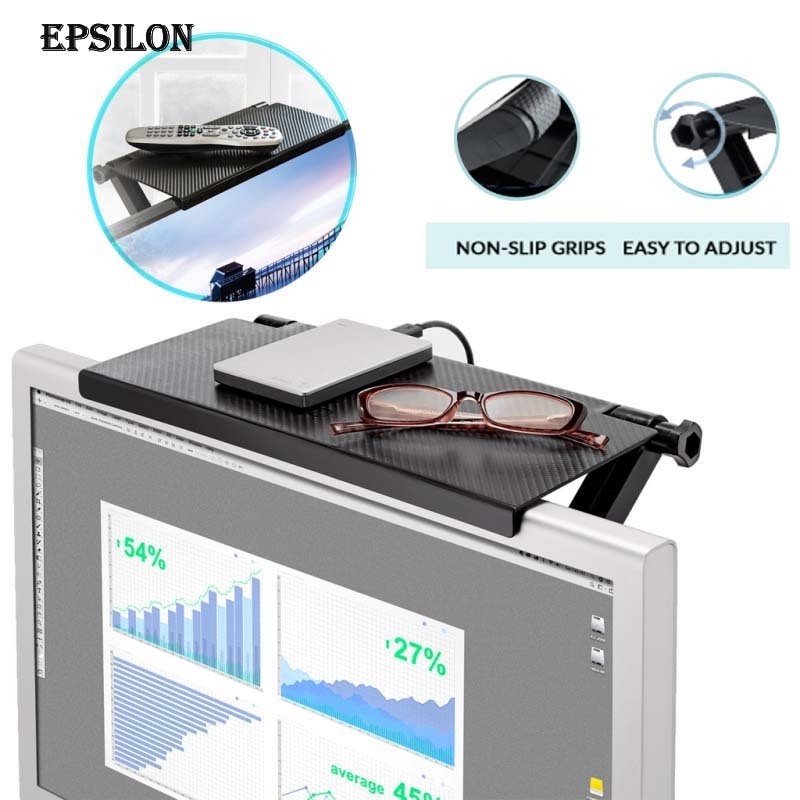 Epsilon Black Mini Adjustable metal Screen Caddy Screen Top Shelf Storage Rack for computer and TV screen Rack Organizer shelf