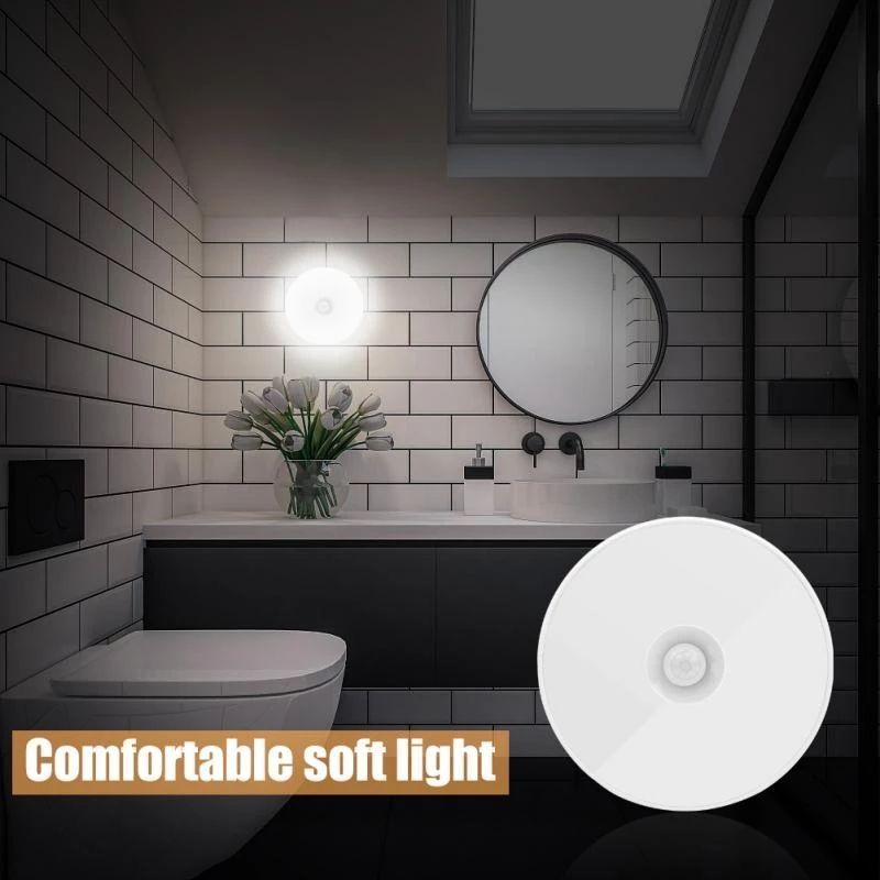 Best Sellers Usb Rechargeable 8 Led Round Motion Sensor Night Lights Under Cabinet Light Closet Lamp Kitchen Bedroom Decoration