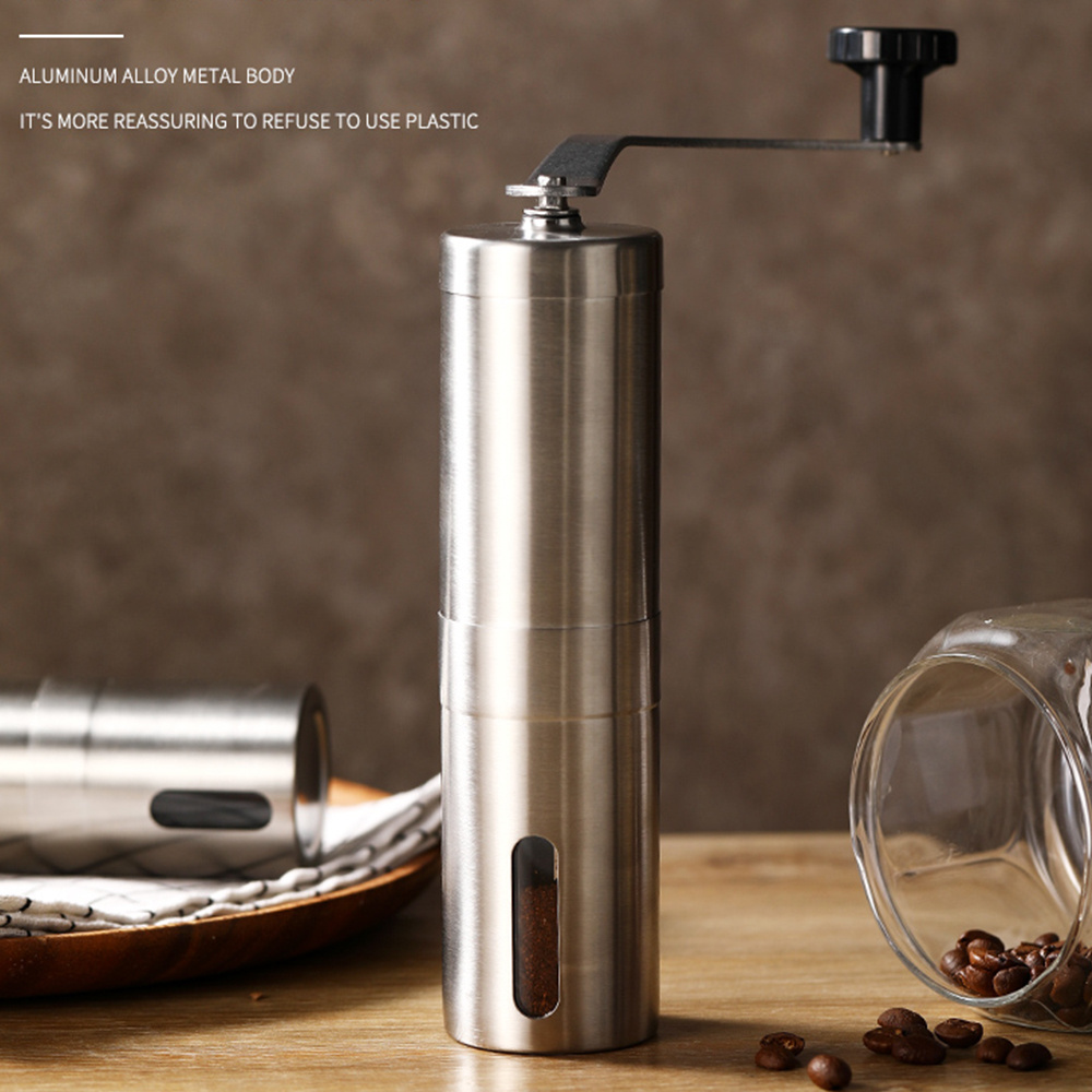 Manual Coffee Grinder For French Embossing Machine Hand-held Mini K Cup Brushed Stainless Steel Portable Conical Grinder