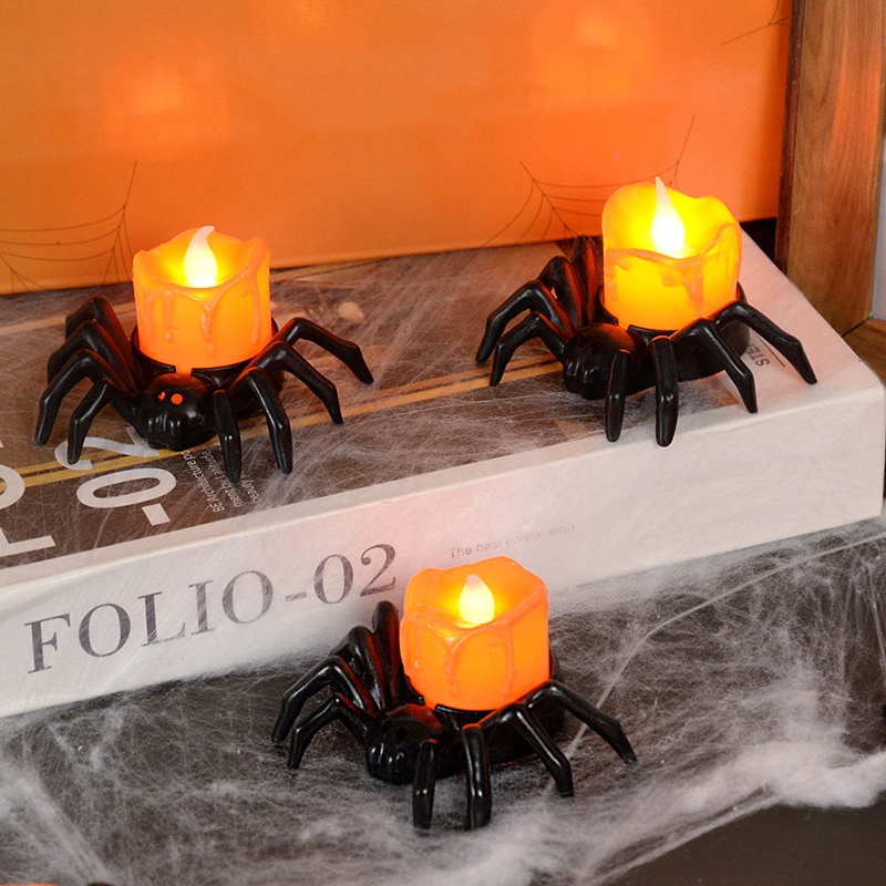 Led Candle Light Spider Pumpkin Lamp Flickering Flameless Battery Lights Flashing Electric Candles Halloween Party Decoration