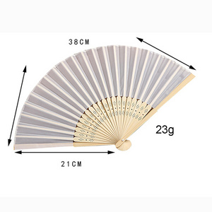 Silk face folding hand fan giveaways custom logo chinese bamboo promotional hand Fans