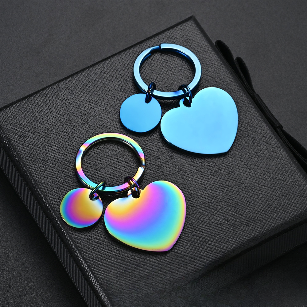 Jewelry Making Blank Metal Keyring DIY Day Titanium Steel Brand Laser Engraved Stainless Steel Heart-shaped Keychain