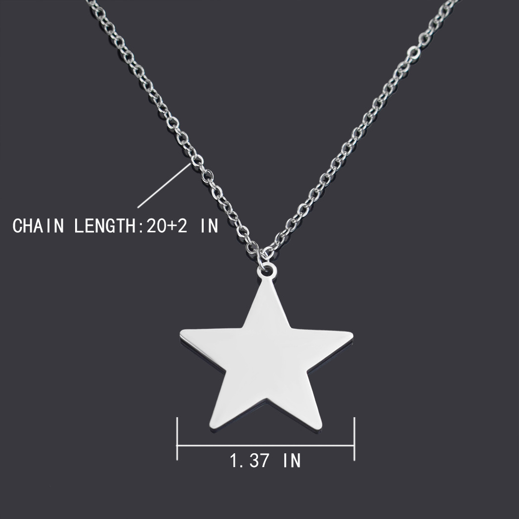 Engravable Jewelry Blanks Stainless Steel Engraved Necklace Rectangle Star Heart Round Silver Color Clavicle Chain Custom Gift