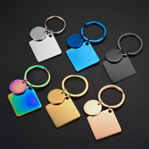 Jewelry Making Charms Mirror Polish Metal Keyring Stainless Steel Blank Engraving Square with Round Double Pendant Keychain