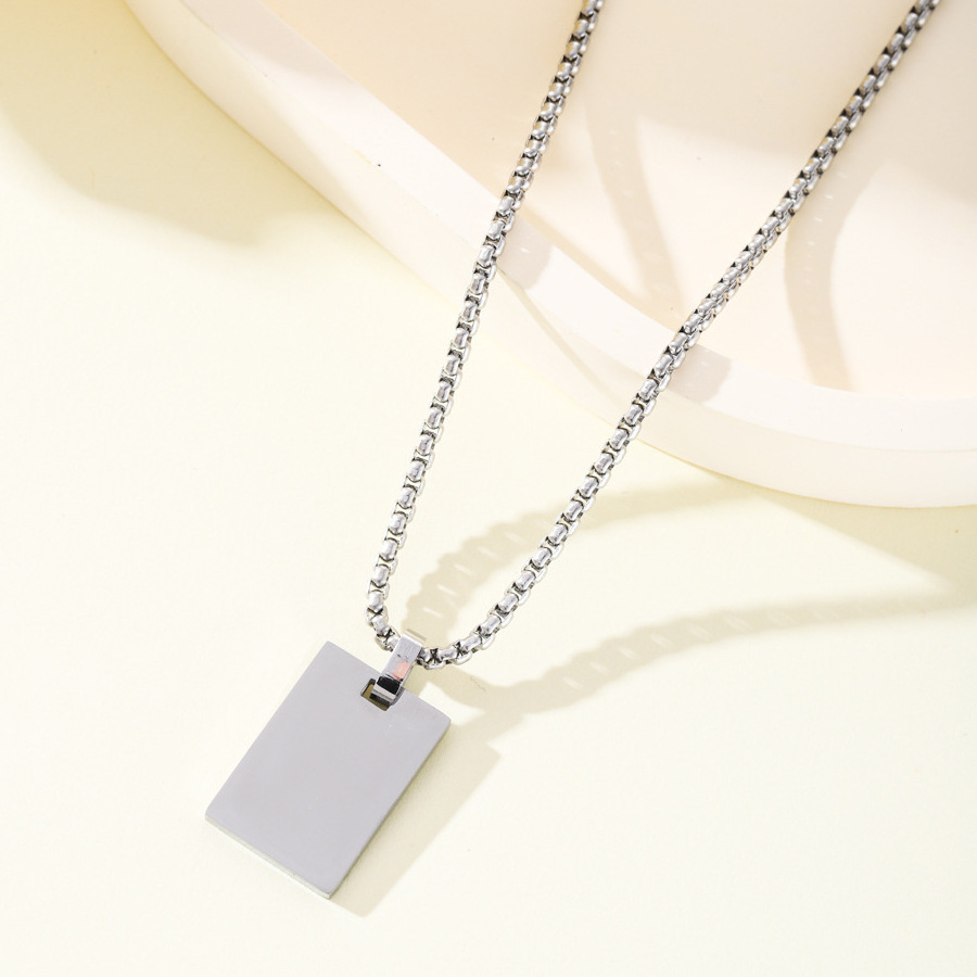 Minimalist Rectangle pendant Necklace Personalized Custom Logo Blank Jewelry Making Stainless Steel Engraved Name Bar Necklace