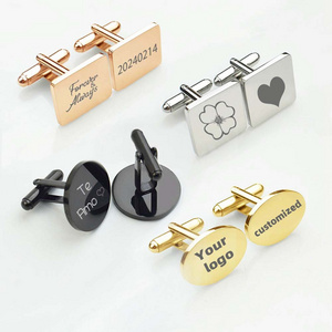 Men Jewelry Cufflinks Button Custom Your Own Logo Tie Silver Cuff Link Gold Black Silver Stainless Steel Metal Men Cufflinks