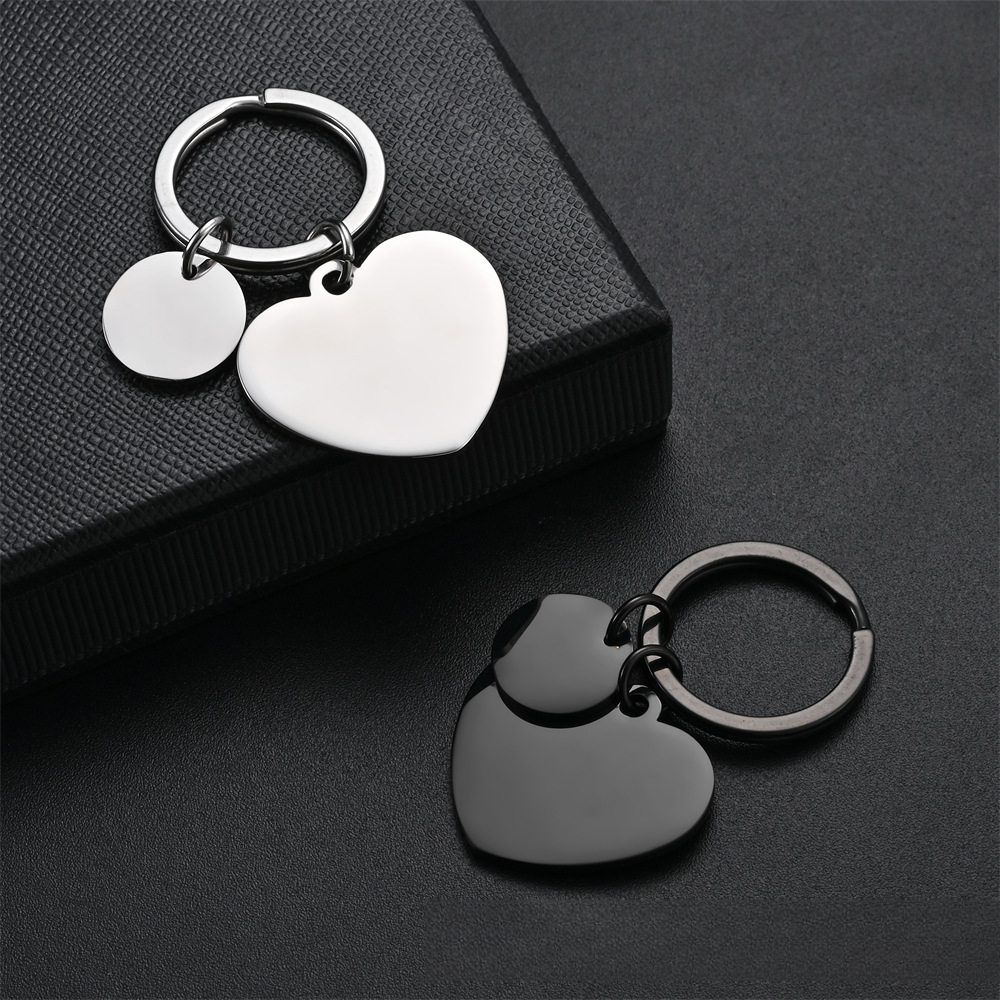 Jewelry Making Blank Metal Keyring DIY Day Titanium Steel Brand Laser Engraved Stainless Steel Heart-shaped Keychain