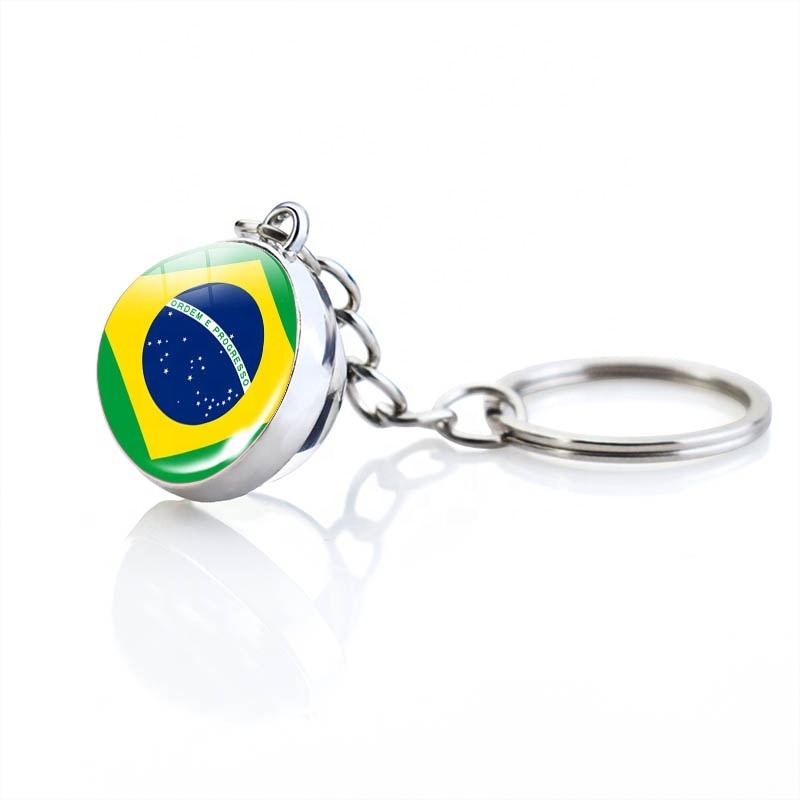 American Flag Metal Key Chain Canada Glass Ball Pendant Brazil Cuba Mexico Peru Chile Colombia Argentina Souvenir  Keychain