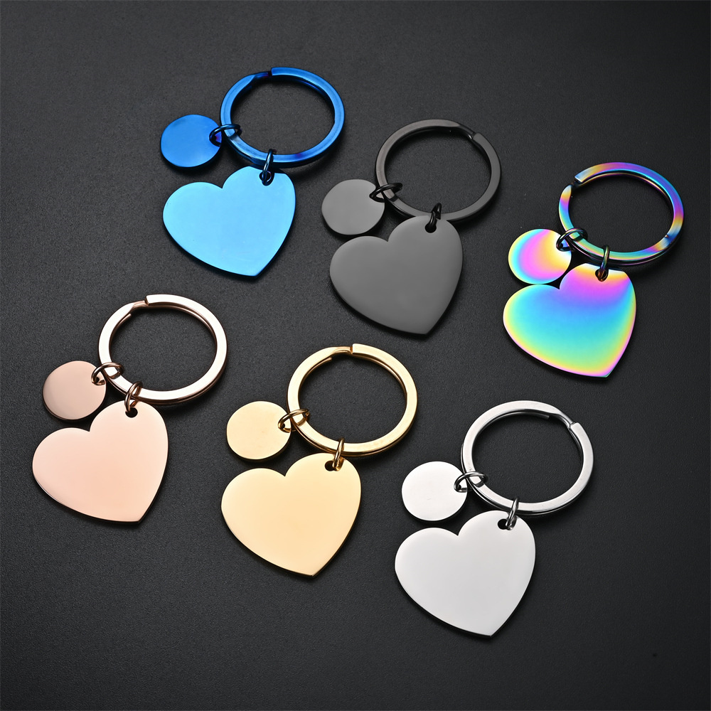 Jewelry Making Blank Metal Keyring DIY Day Titanium Steel Brand Laser Engraved Stainless Steel Heart-shaped Keychain