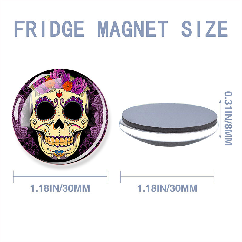 Sugar SkullS 30MM Fridge Magnet Wall Sticker Mexico Folk Art Glass Cabochon Round Magnet Message Board Kitchen Home Decoration