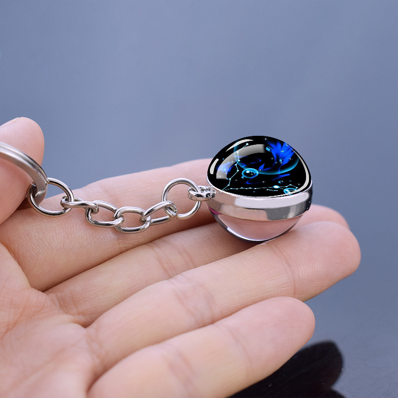 Luminous 12 Constellations Double Side Cabochon Glass Ball Key Ring Personalized Gifts Glow at night Zodiac Signs Key Chain