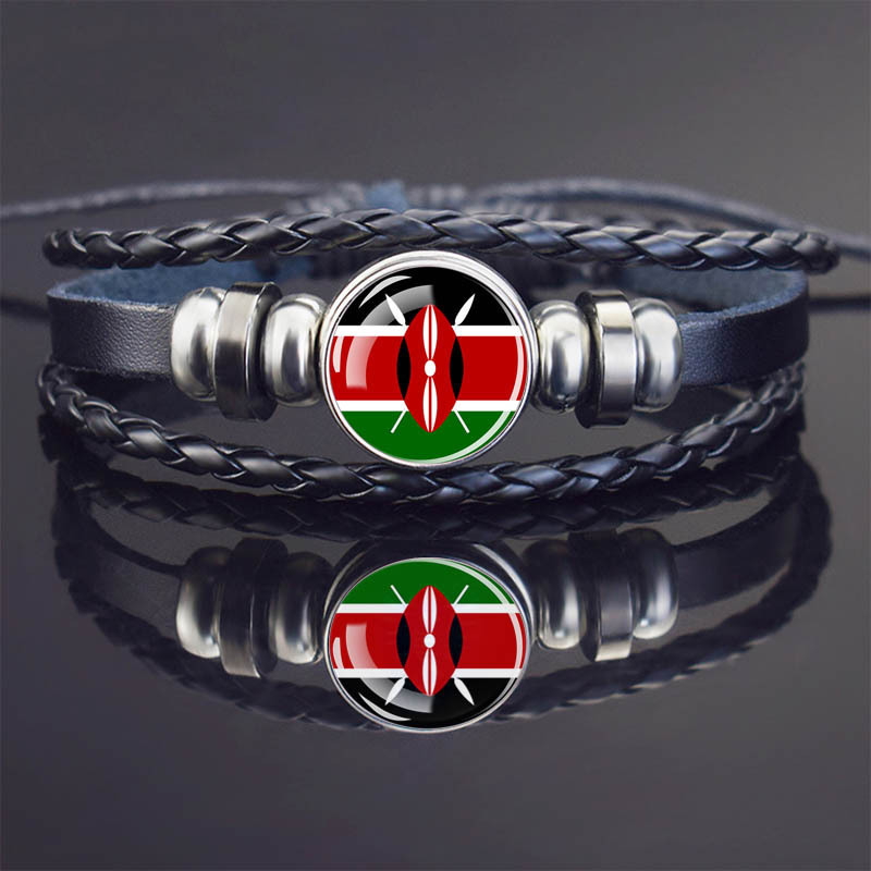 Beaded Country Flag Bracelet Leather Black Braided Bracelets Adjustable African Jewelry Flag Bracelets Souvenirs