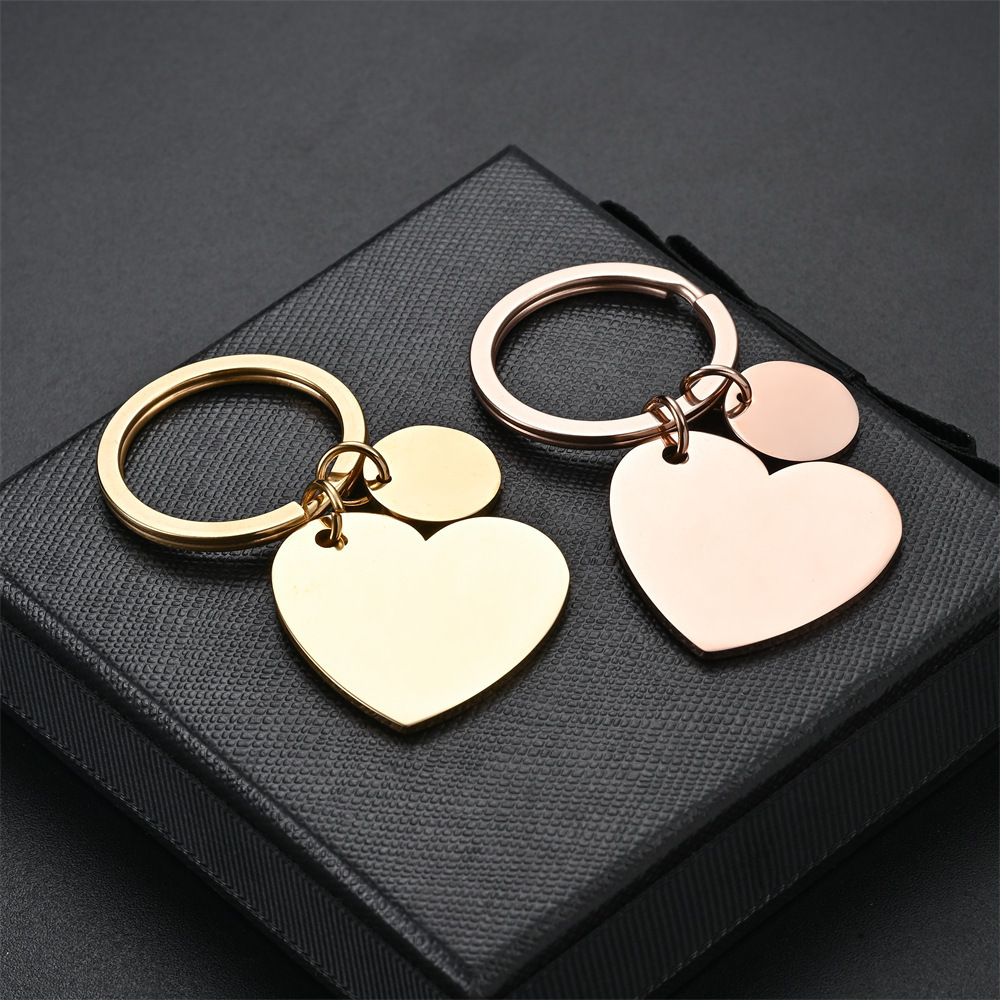 Jewelry Making Blank Metal Keyring DIY Day Titanium Steel Brand Laser Engraved Stainless Steel Heart-shaped Keychain