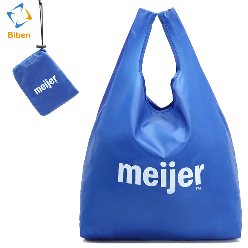 Weightless fancy polyester foldable shopping bag with pouch