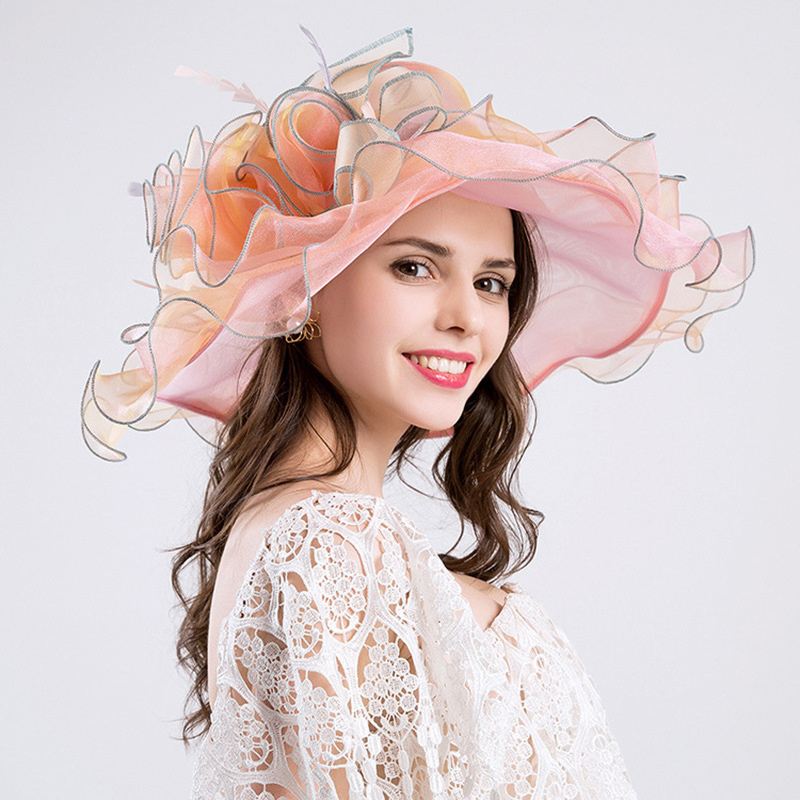 Wholesale Floppy Church Wedding Hats Womens Ladies Wide Brim Tea Party Sun Kentucky Derby Organza Hats For Head wear