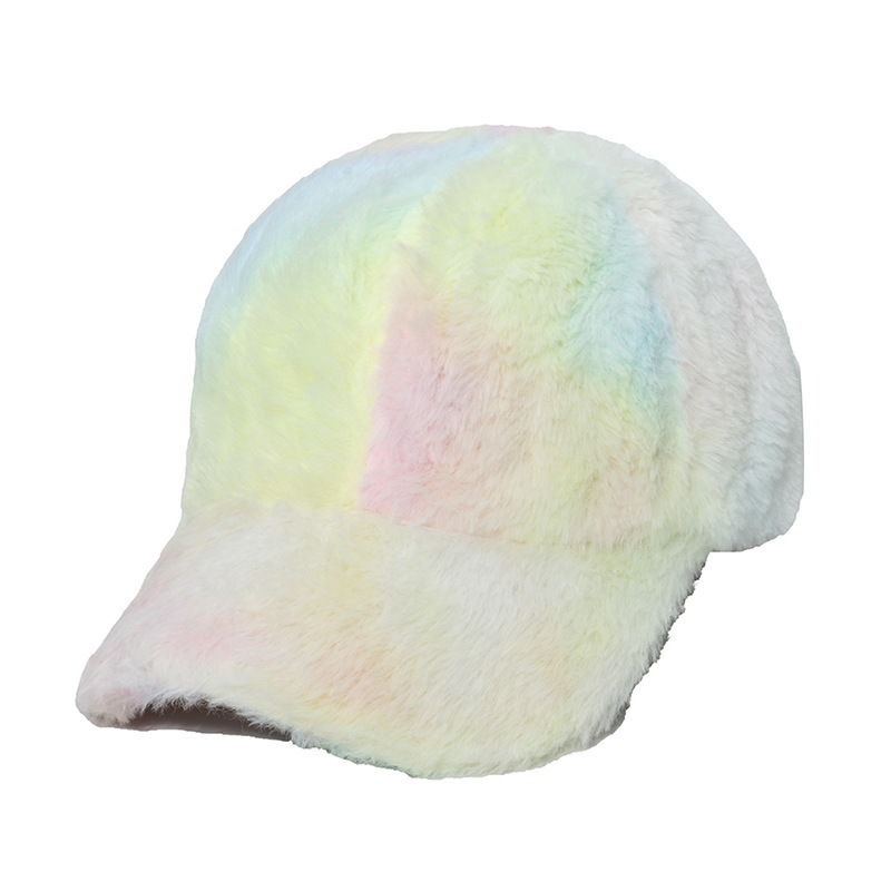 New Arrival Trendy Women Lady Winter Hat Fashion Leopard Tie Dye Pattern Baseball Cap Faux Fur Fluffy Soft Sports Cap