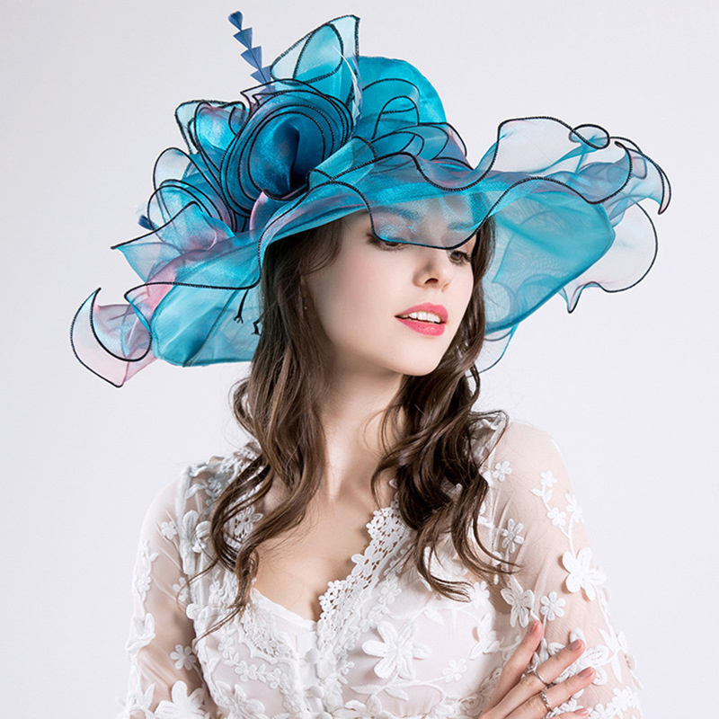 Wholesale Floppy Church Wedding Hats Womens Ladies Wide Brim Tea Party Sun Kentucky Derby Organza Hats For Head wear