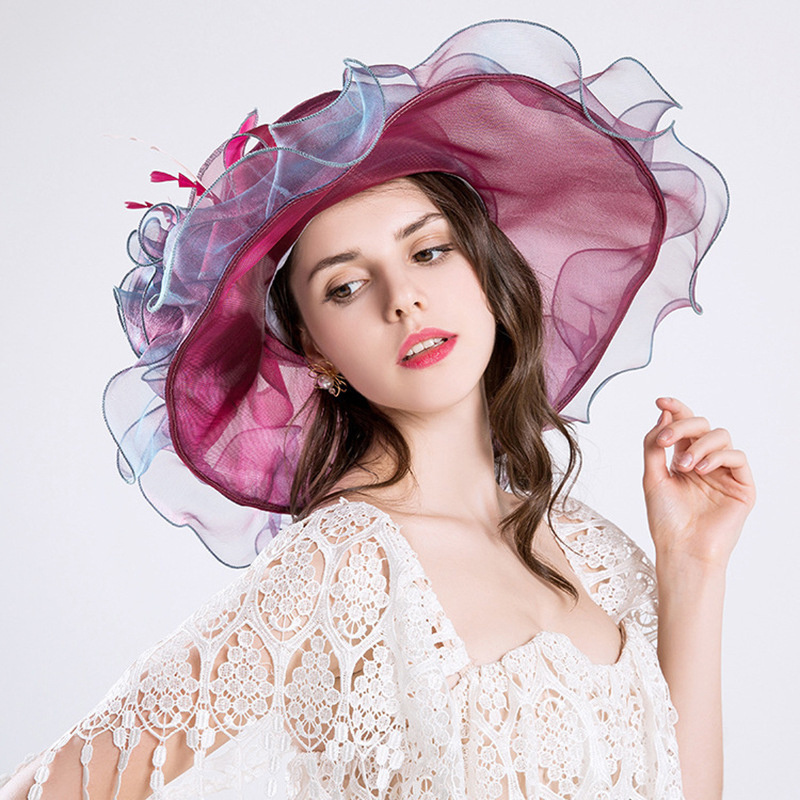 Wholesale Floppy Church Wedding Hats Womens Ladies Wide Brim Tea Party Sun Kentucky Derby Organza Hats For Head wear