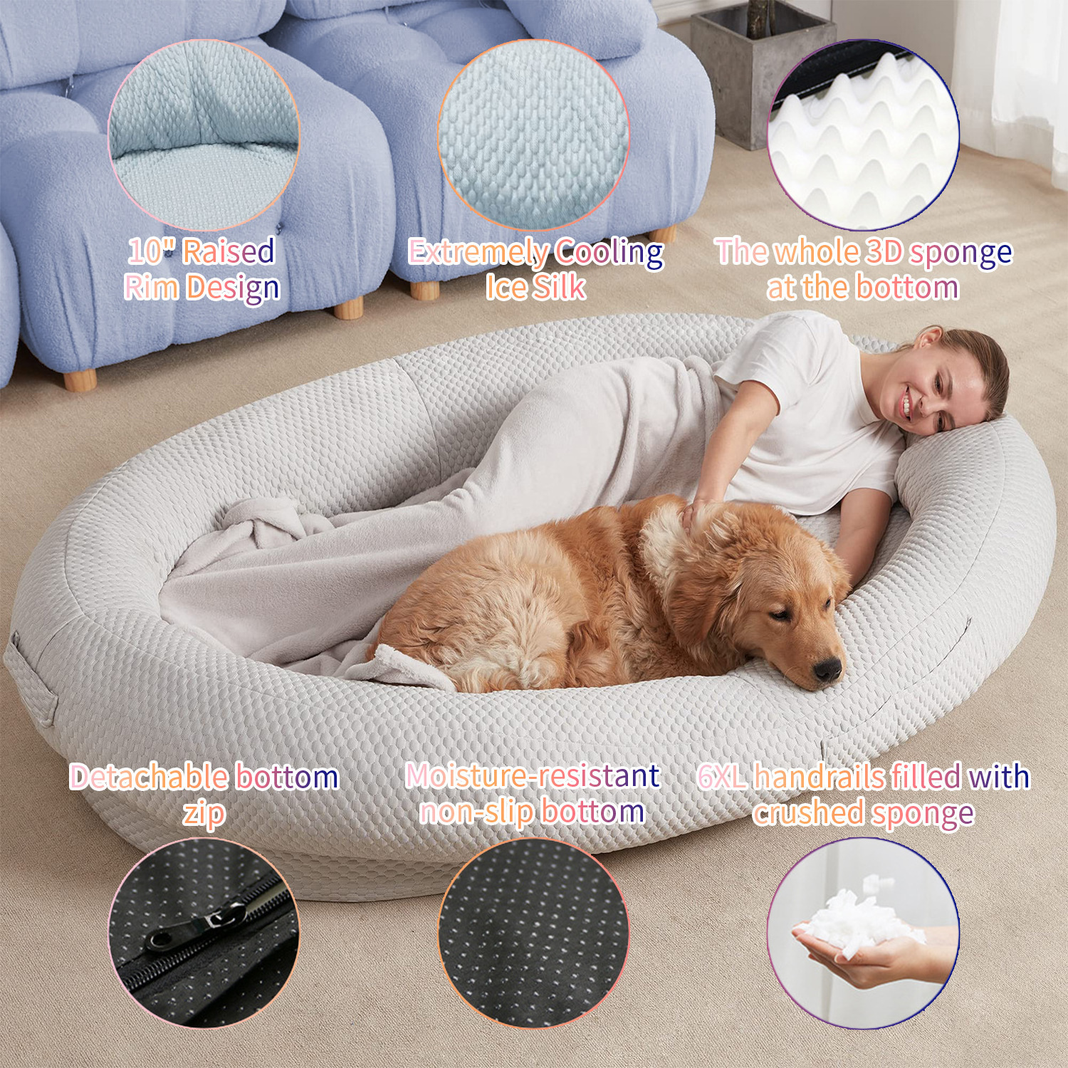 Hot selling xl xxl giant heavy duty extra large luxury super large sleep deeper human sized dog bed for humans